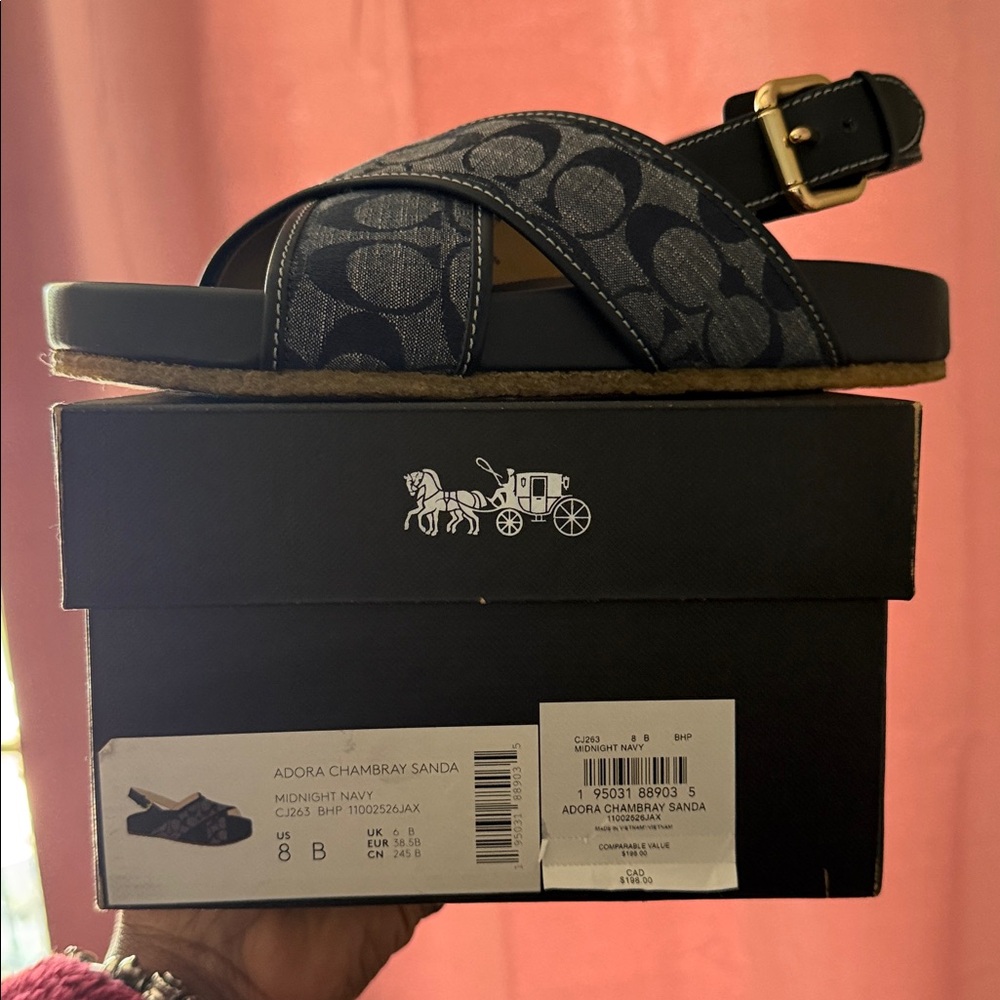 Coach Midnight Navy Chambray Crisscross Espadrille Sandals